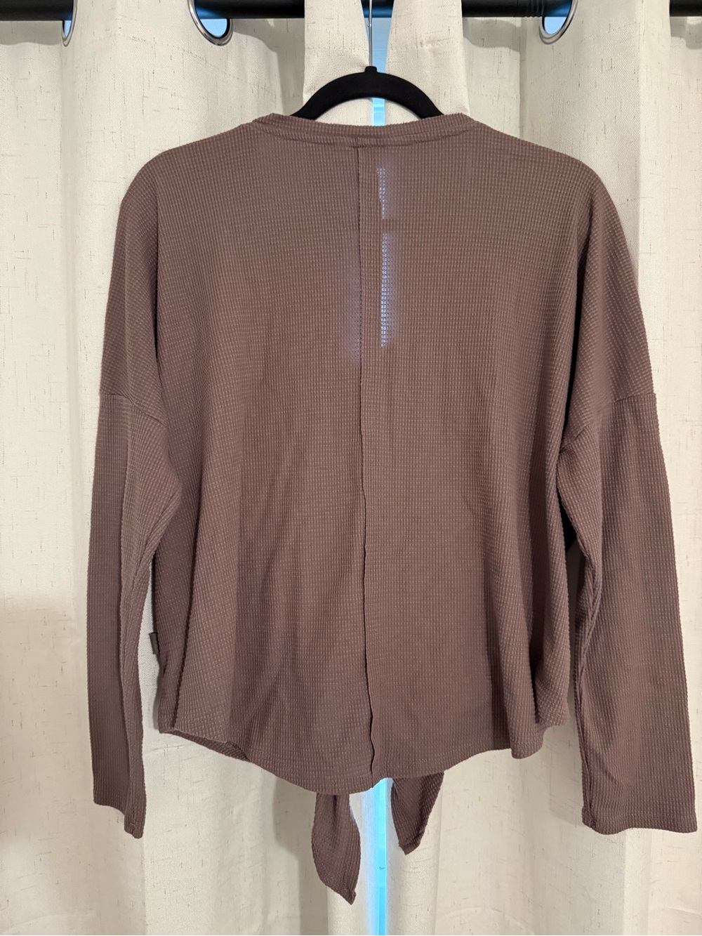 JoyLab Waffle Knit V-Neck Tie Front Top - Taupe - Picture 4 of 4